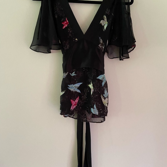 Black Silk Blouse with Colourful Butterfly Print - Picture 2 of 11